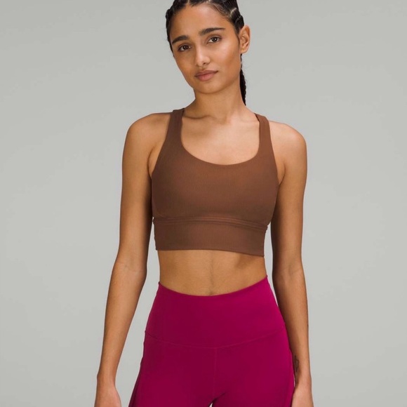 Lululemon Energy Longline Medium Support Ribbed Brown Sports Bra size 6 - Picture 1 of 6